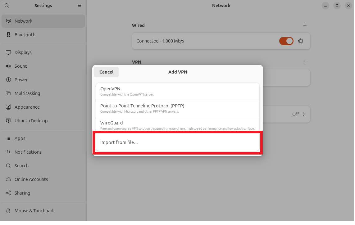 Importing VPN profile