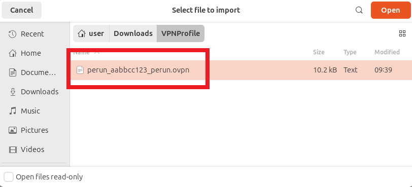 Importing VPN profile